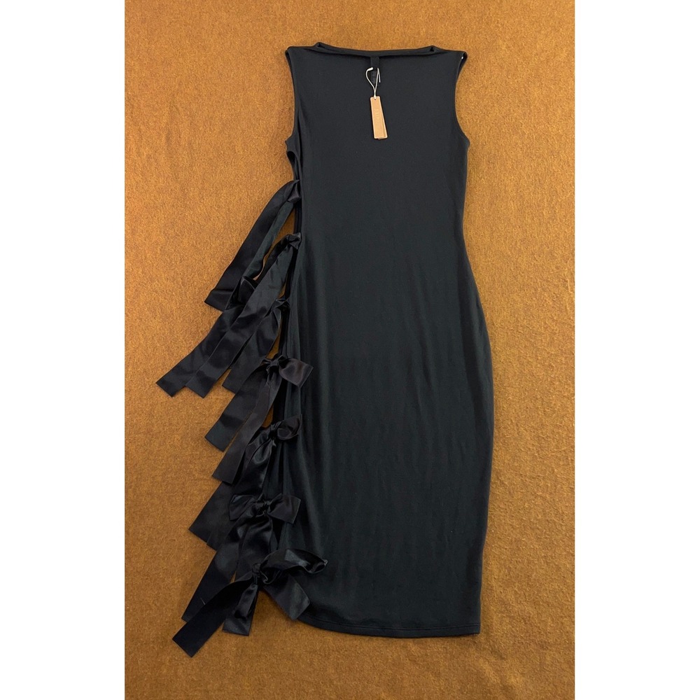 SKIMS Womens Large Black Bow Side Slit Sleeveless Midi Dress NWT